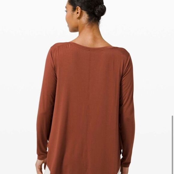 Lululemon Up For Down Time Long Sleeve Tee Dark Terracotta 4 NEW - Picture 9 of 9